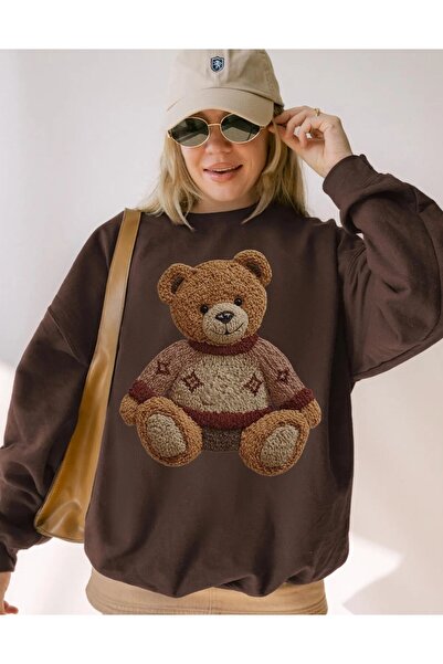 Aether Clothing Bear Printed Oversized Cut Long Sleeve Organic Cotton Sweatshirt
