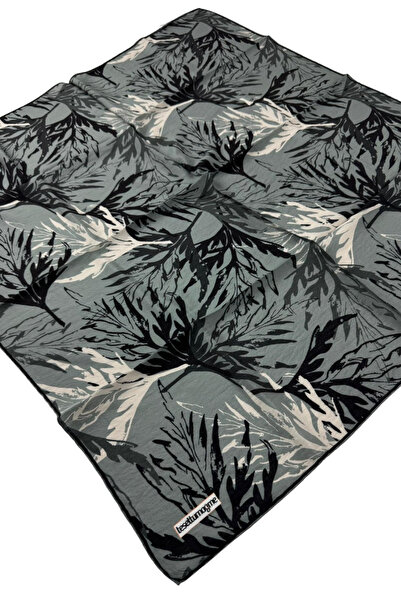 Tesettürnağme EcoZen Κασκόλ TN2105 Floral Pattern 02-Γκρι-Μαύρο-Εκρού