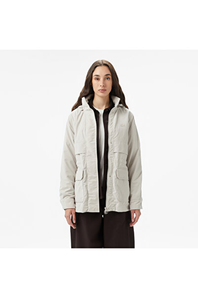 Lacoste Kadın Kapüşonlu Beyaz Mont