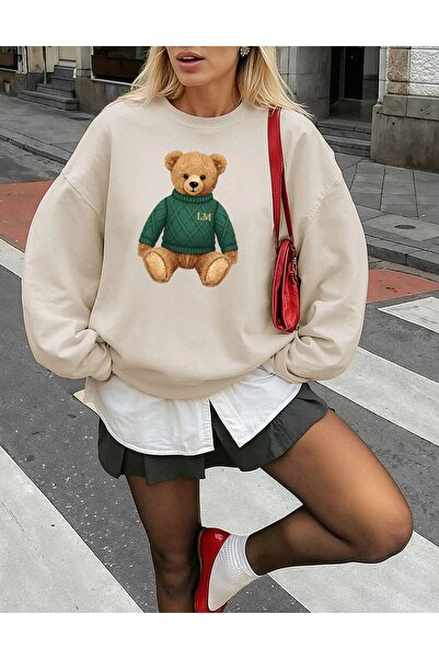 Aether Clothing Bear Printed Oversized Cut Long Sleeve Organic Cotton Sweatshirt