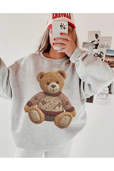 Aether Clothing Bear Printed Oversized Cut Long Sleeve Organic Cotton Sweatshirt
