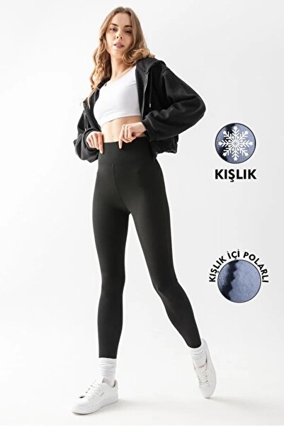 TÜCCAR UMUT Kadın Siyah Kışlık Içi Polarlı Yüksek Bel Toparlayıcı Şardonlu Ma...