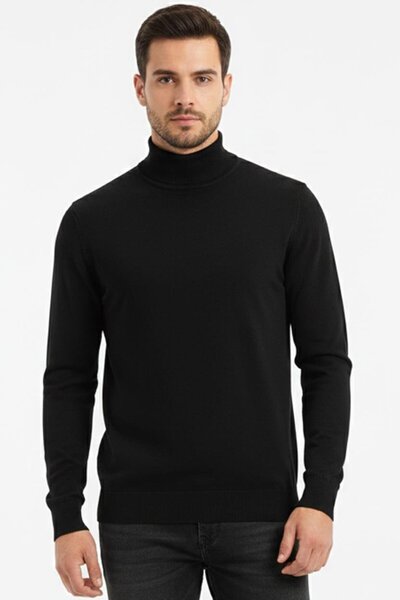 Uki SİYAH Yarım Balıkçı Triko Kazak