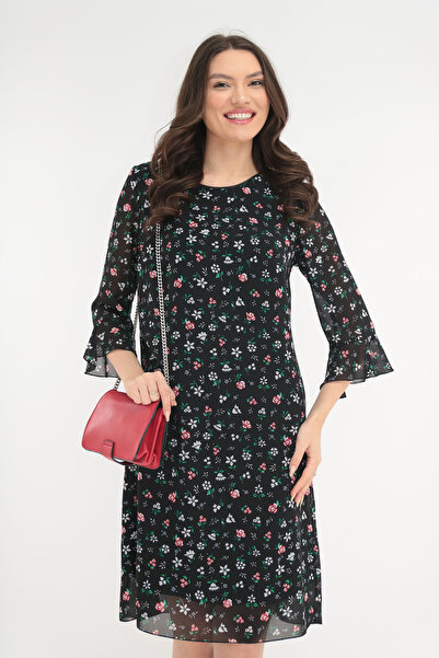 Vanessa Line RO Casual black veil dress with multicolor floral print
