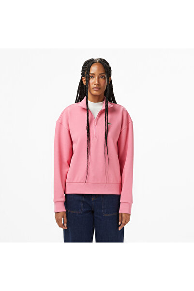 Lacoste Kadın Relaxed Fit Yarım Fermuarlı Pembe Sweatshirt