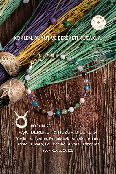 Alp Doğal Taş Sertifikalı Doğal Taş Boğa Burcu Bilekliği