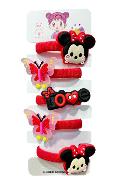 SHEKER HOME مجموعة مشابك مطاطية للفتيات والأطفال من ميكي وميني - 5 قطع