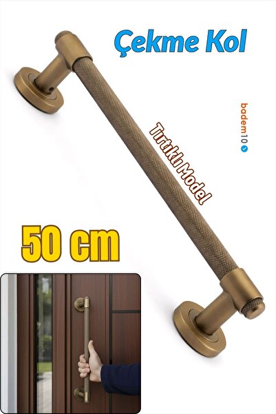 Badem10 Punch 50 cm Sürgülü Kapı Çekme Kolu Antik Sarı Tutma Kulpu Kulbu Çeli...