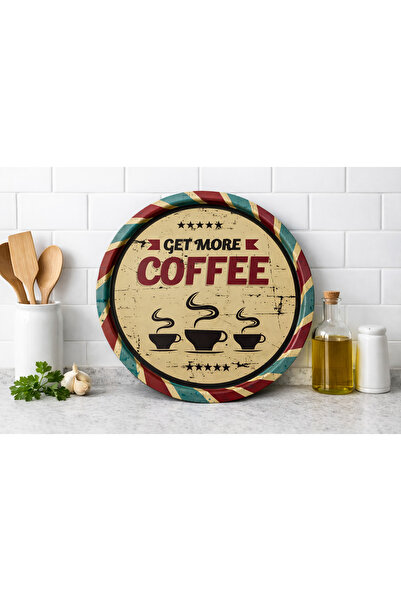 ATAGİFT HEDİYELİK Vintage Coffee Yazılı Yuvarlak Çay Kahve Metal Sunum Tepsis...