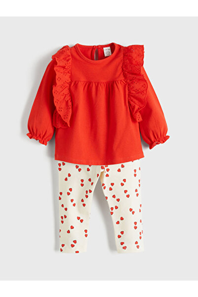 LC Waikiki قم بإنشاء أسلوبك من متجر UZG بلوزة وطماق للفتيات الصغيرات بنمط قلب...