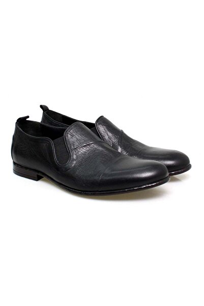 FRANCO CALVANI Black Color Laceless Genuine Leather Men's Shoes