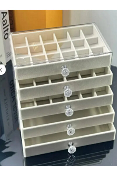 ALPCES 5 Katlı Bej Şeffaf Kadife Takı Kutusu Zarif, Toz Geçirmez Saklama kutu...