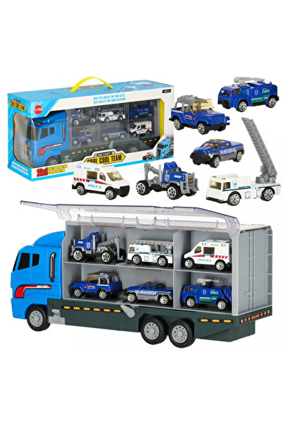 Ikonka Set camion robust de remorcare, pentru copii police car, cu 6 masinute...