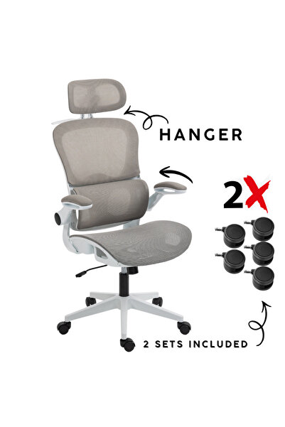 Kdhome Veltrix Ergonomic Executive Office Chair, 2xSets of Wheels Included, Fire Resistant, Max 160kg, Gray