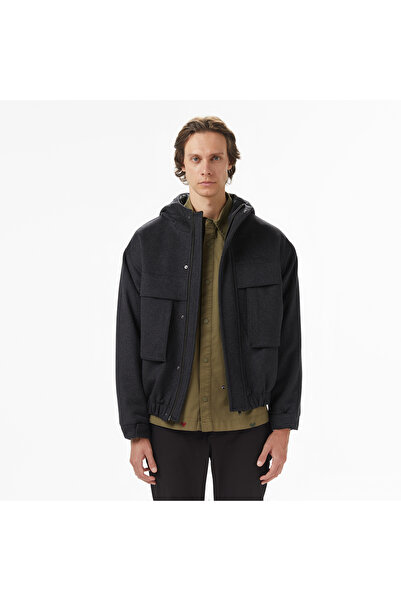 Lacoste Erkek Kapüşonlu Koyu Gri Mont