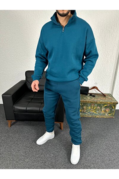 tetramoda Three Thread Mock Neck Half Zipper Cotton Inside O Oversized Sweat ...