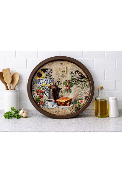 ATAGİFT HEDİYELİK Nostaljik Kahvaltı Temalı Yuvarlak Metal Çay Kahve Sunum Te...