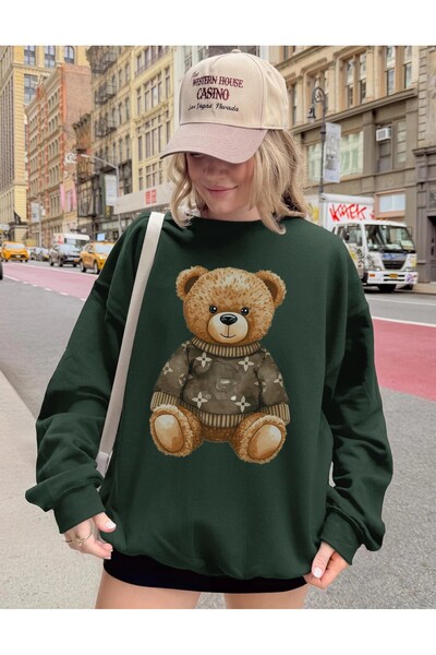 Aether Clothing Bear Printed Oversized Cut Long Sleeve Organic Cotton Sweatshirt