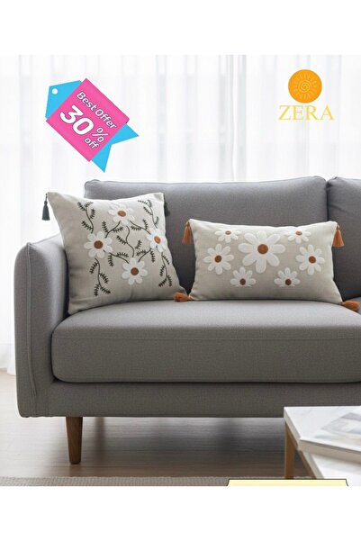 zera collection غطاء وسادة مطرز بتصميم مخرم، قطعتان