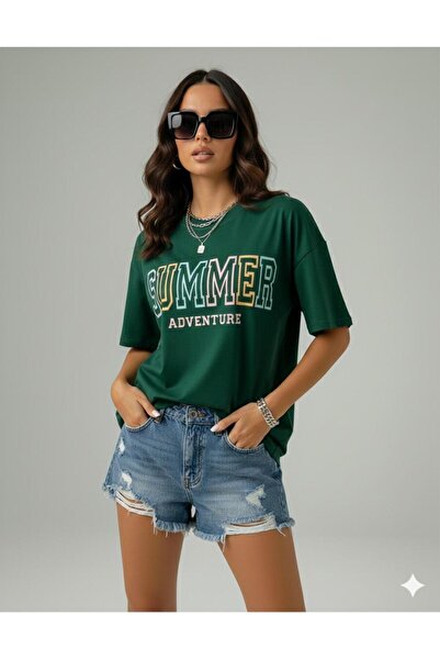 BW Bravely Wear Tricou de bază pentru femei, cu imprimeu SUMMER, cu decolteu ...