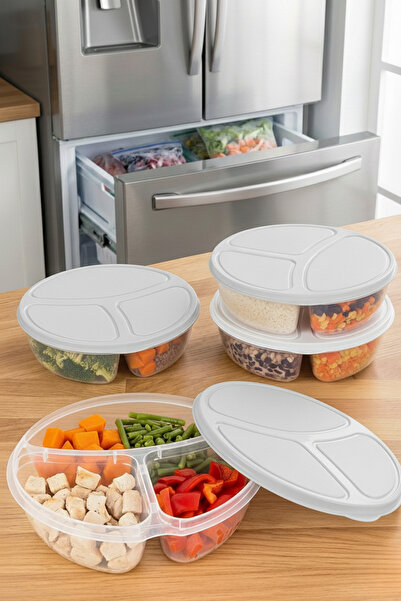 Poomy 4-Piece Deep Freezer & Freezer Storage Container Set - 700 ml 3-Compartment Freezer Organizer