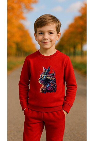 playwear سترة رياضية ALACALI KEDİ B مطبوع للفتيات والأولاد برقبة دائرية3 4-5-...