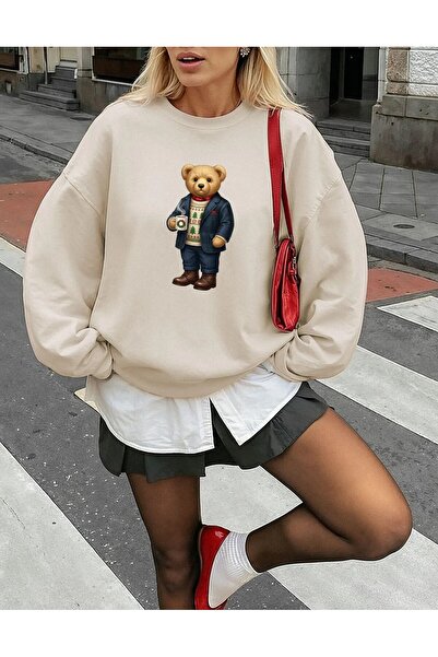 Aether Clothing Bear Printed Oversized Cut Long Sleeve Organic Cotton Sweatshirt