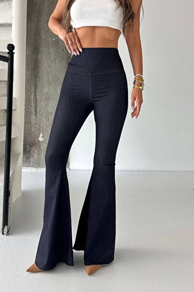 moda poni Kadın Siyah Yüksek Bel İspanyol Paça Tayt Jean