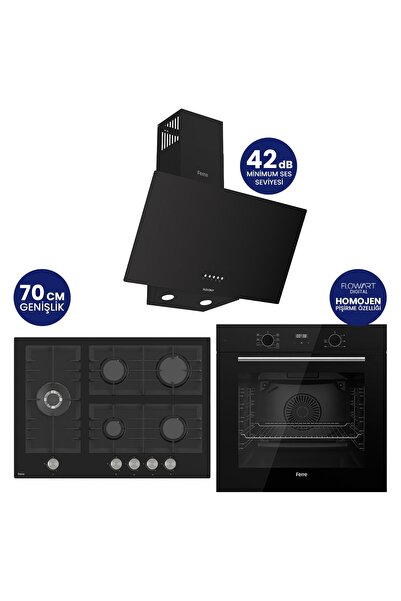 Ferre FlowArt Digital 5 Gözlü Siyah Cam Ankastre Set QBL63CS+BL135+D086-SA