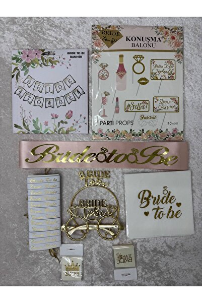 SırmalıHome 53 Parça Gold Bride To Be Set Pudra Kemer Taç Gözlük Bileklik Peçete Dövme Konuşma Balonu Banner