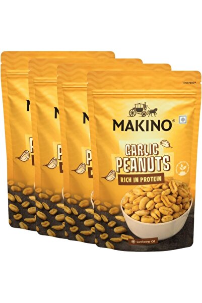 MAKINO مجموعة فول سوداني محمص بنكهة متنوعة | 4 × 150 غرام - خالٍ من الغلوتين | غير معدل وراثيًا وخالٍ من الغلوتامات أحادية الصوديوم | غني بالبروتين