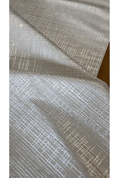 Elvey Home Krem-A.Gri Saten İnce Sık Dokuma Parlak Yüzey Kaymaz Taban Özel Ölçü Salon Koridor Halısı Yolluk