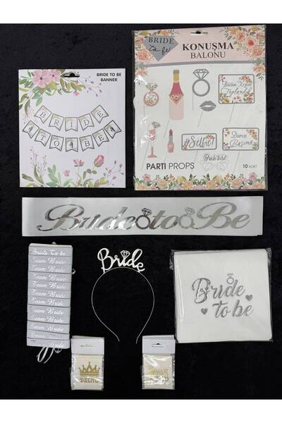 SırmalıHome 52 Parça Gümüş Bride To Be Set Beyaz Kemer Metal Taç Bileklik Peç...