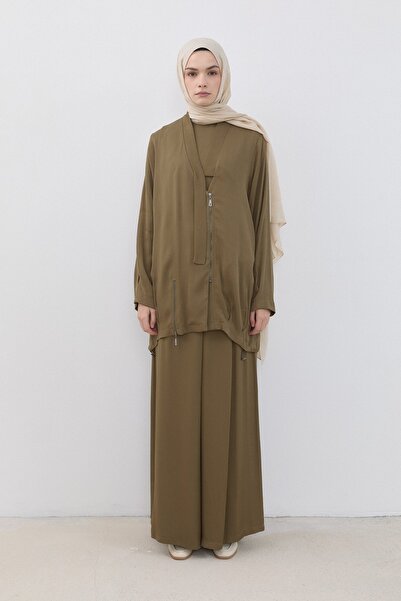 Nihan Rahat Kalıp Viskon Pantolon Tunik Takım Olive
