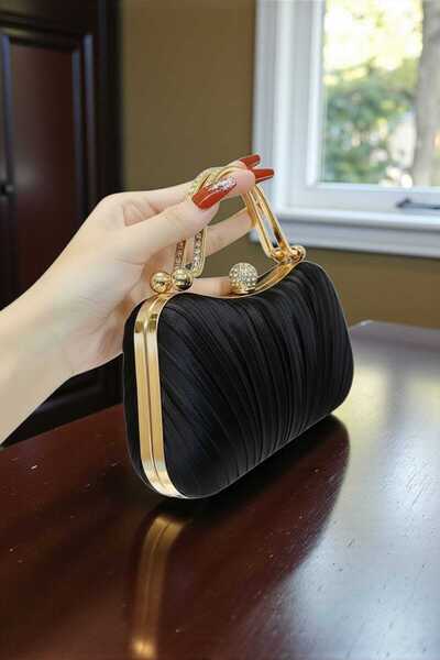 Famels حقيبة فستان سهرة سوداء/حقيبة يد مزينة بأحجار الزركون، حقيبة أنيقة للسهرة هي تصميم راقٍ