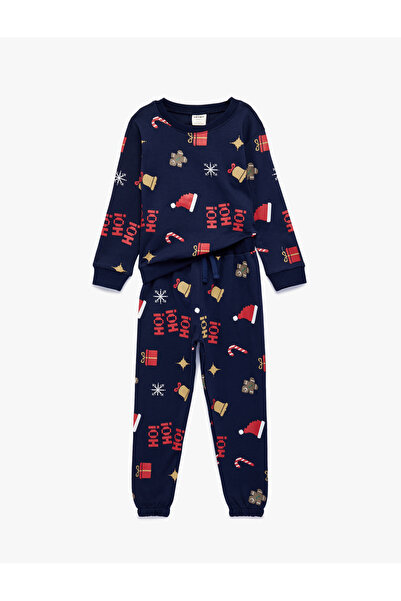 Koton Cotton Long Sleeve Crew Neck Patterned Pajama Set