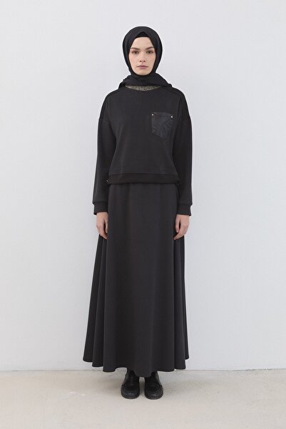 Nihan Cupra Süet Etek Bluz Takım Siyah