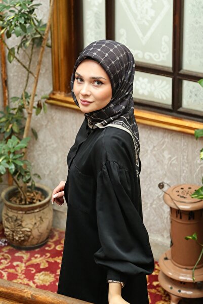 Tesettürnağme وشاح إيكوزين TN2106 مونوجرام 13-أسود-بيج