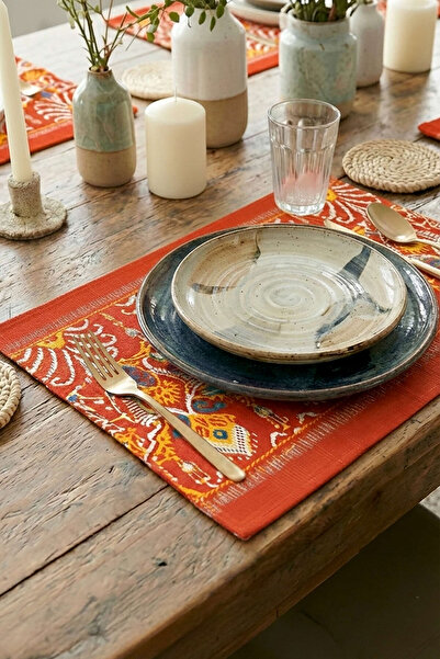 Cango Home Orange Ethnic Motif Kilim Patterned Digital Printed American Service 4-Piece Set Cgh1376-As