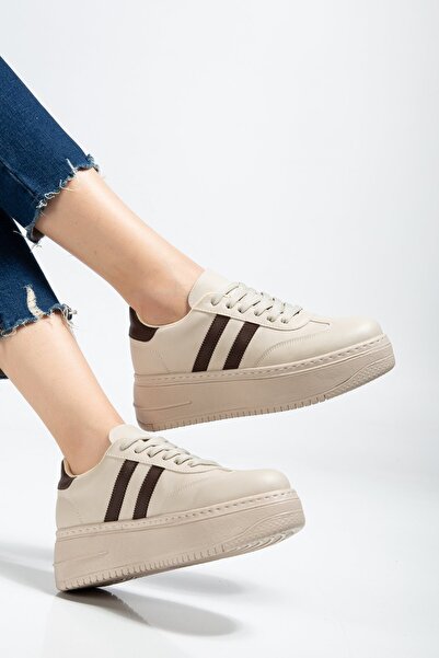 BAHRİNA Women's Beige Skin Brown Thick Soled Sneaker