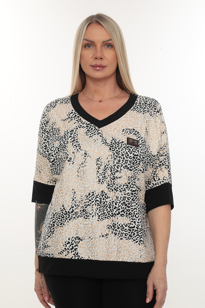 QRUVAZE Plus Size Leopard Printed V-Neck