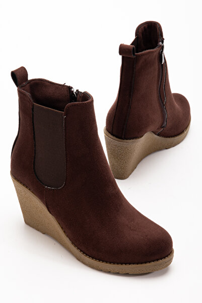 guijarro Premium Women's Brown Suede Wedge Heel Boots |   8 cm Heel, Side Zip...