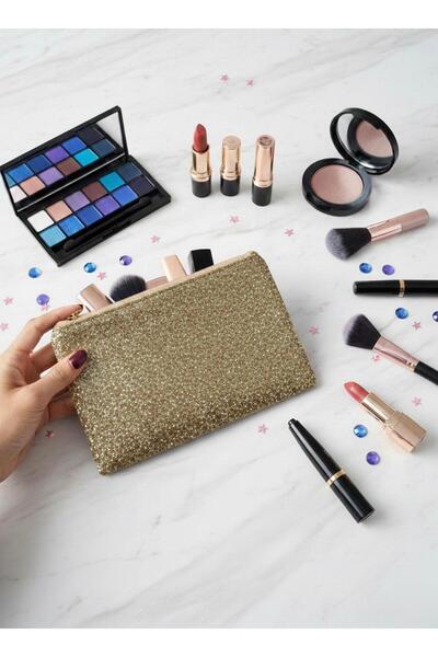 Adalinhome Zippered Single Compartment Glitter Makeup Bag