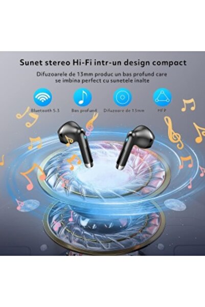 GO4FIT Casti Wireless Audio, GX09, Microfon, Afisaj LED, Autonomie 56h, Negru