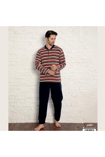Yelken Giyim Men's Buttoned Thermal Fleece Pajama Set