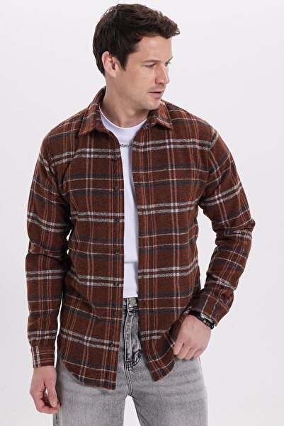 Tudors Erkek Slim Fit Dar Kesim Kareli Kışlık Oduncu Gömlek