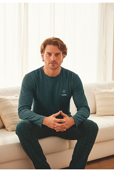 LİLA İÇ GİYİM Men's Interlock Winter Pajama Set - Plaid