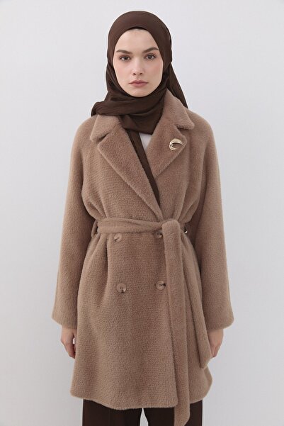 Nihan Logo Desen Naia Pamuk Şal Acı Kahve