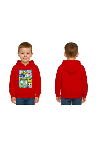 SEDİRLİ سترة سبونج بوب مطبوع للأطفال للجنسين بغطاء للرأس 3 خيوط مزخرفة