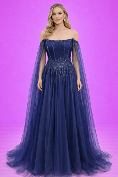 Hüseyin Baştürk KOLLARI TÜL İŞLEMELİ ABİYE